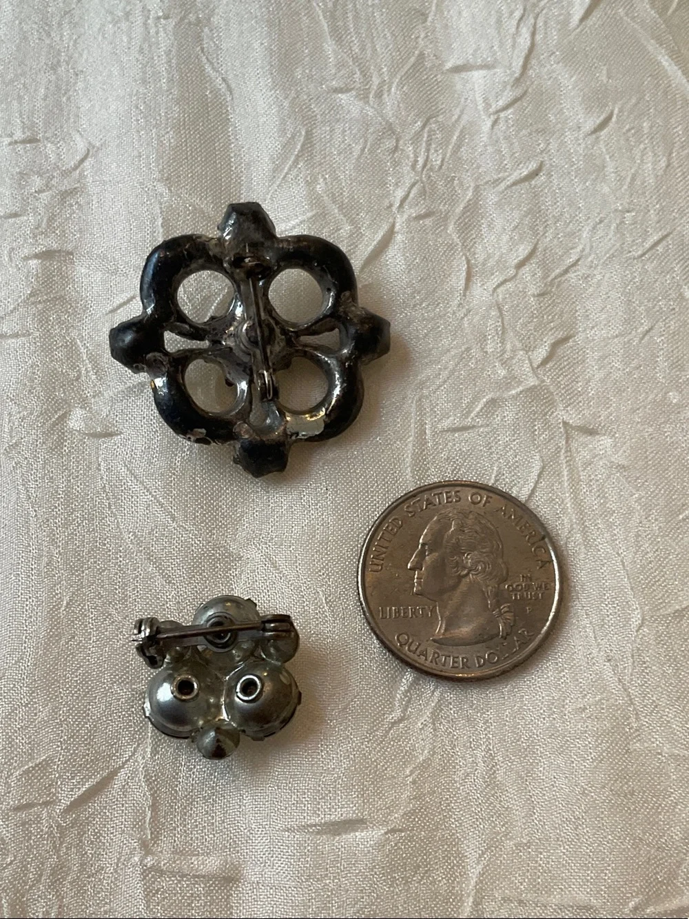 Vintage Silver Tone Clear Crystal Floral Brooches, Classic Sparkle